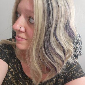 Blonde Synthetic Wig with Blue Highlights